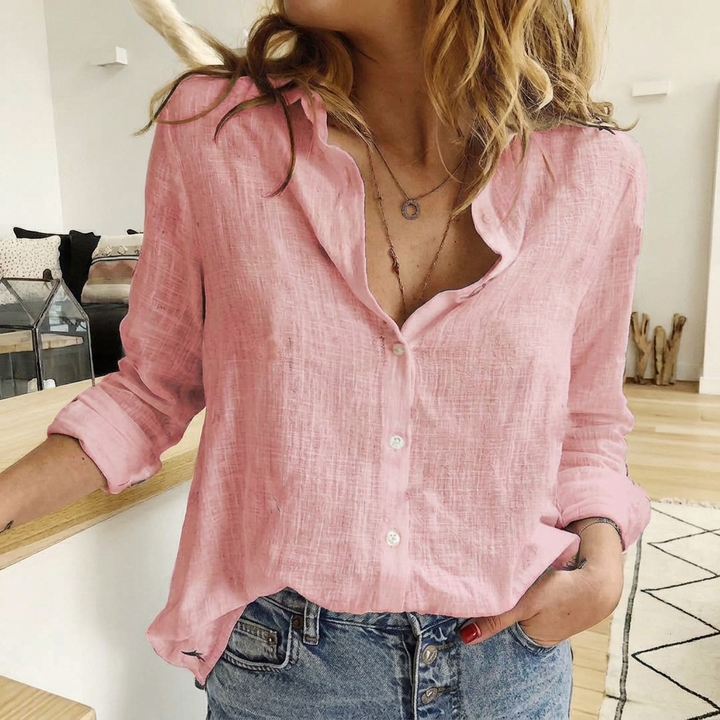 Dames Effen Blouse met Klassieke Kraag en Comfortabele Pasvorm