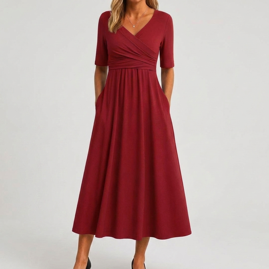 Dames Casual Zomerjurk met V-Hals en Klassieke Stijl