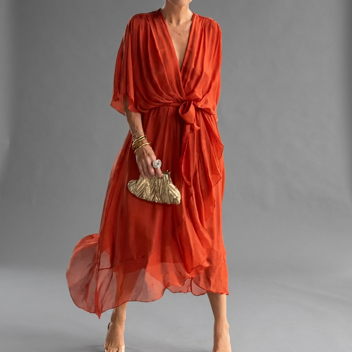 Dames Elegante Jurk met Batwing Mouwen en Comfortabele Pasvorm