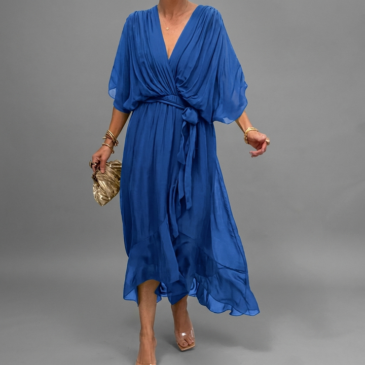 Dames Elegante Jurk met Batwing Mouwen en Comfortabele Pasvorm