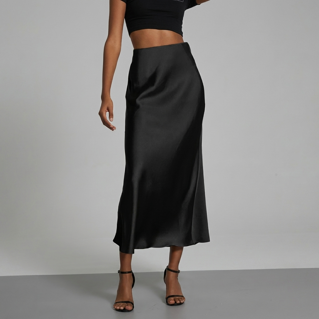 Dames Satin Rok met Slim Fit Pasvorm en Elegante Middellange Lengte