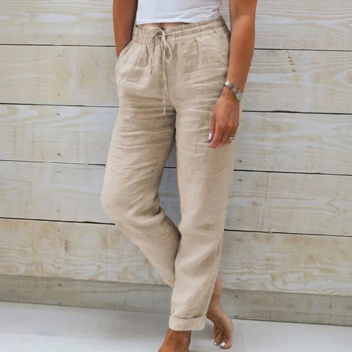 Casual damesbroek met hoge taille en rechte pijpen