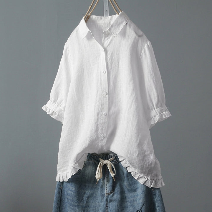 Dames Blouse Casual met Ruches Knoopsluiting
