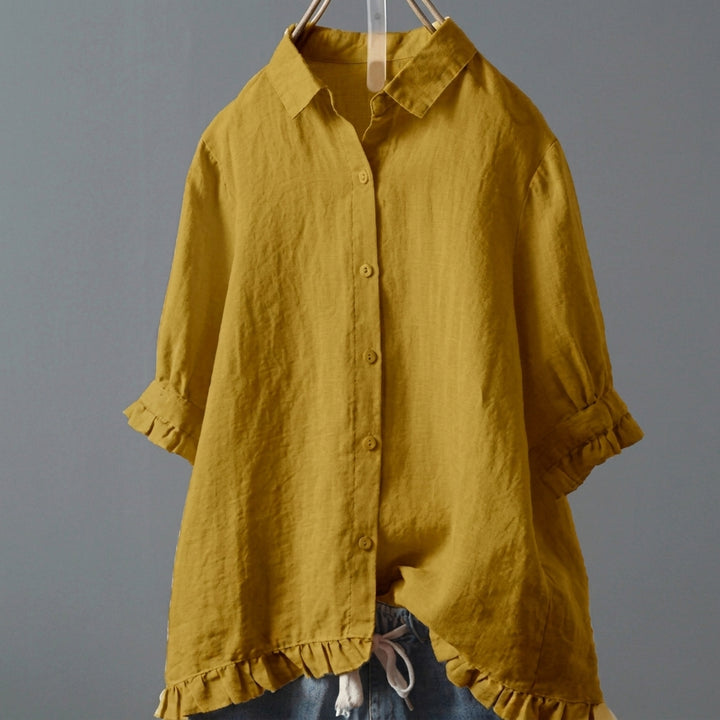 Dames Blouse Casual met Ruches Knoopsluiting