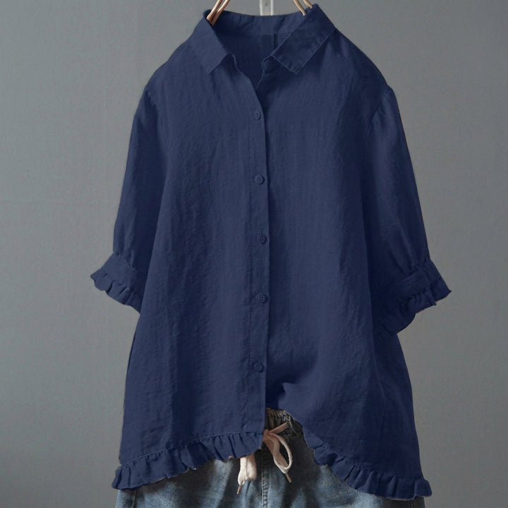 Dames Blouse Casual met Ruches Knoopsluiting