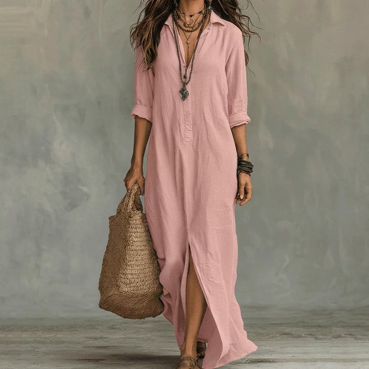 Maxijurk dames lange mouwen reverskraag zijsplit