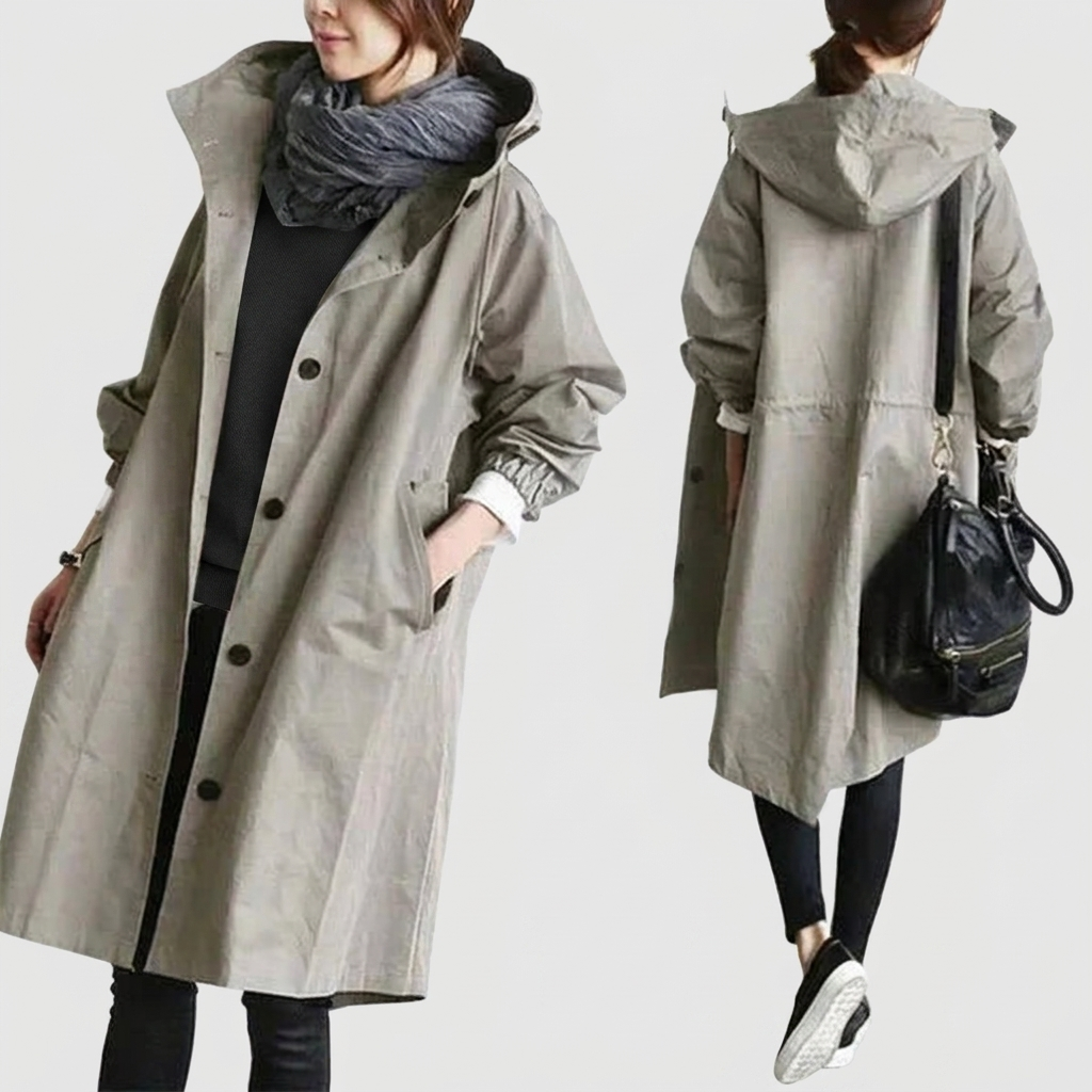 Oversized waterdichte trenchcoat met capuchon