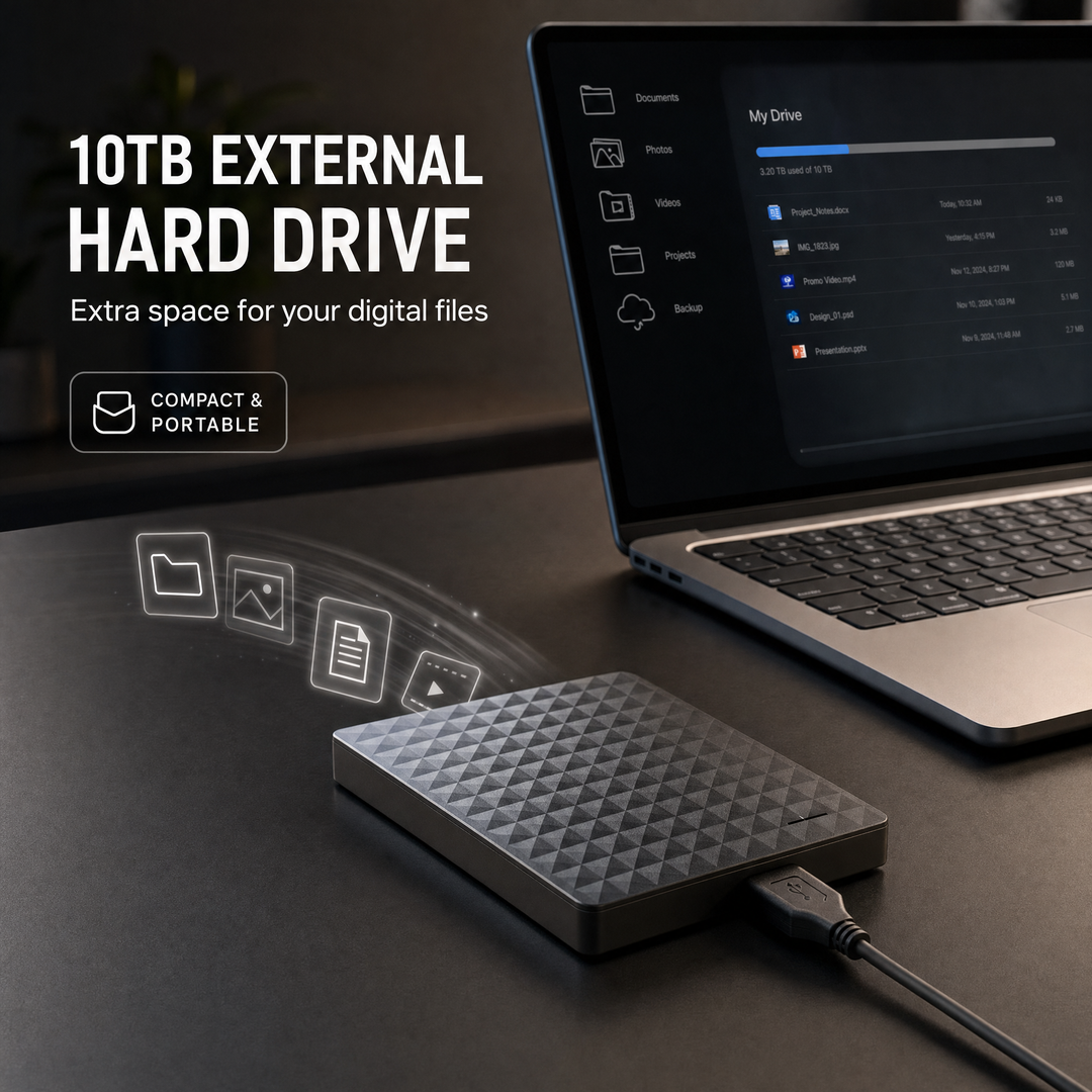 Externe 10‑TB‑hdd – draagbare USB‑3.0-harde schijf voor bestanden en back-ups