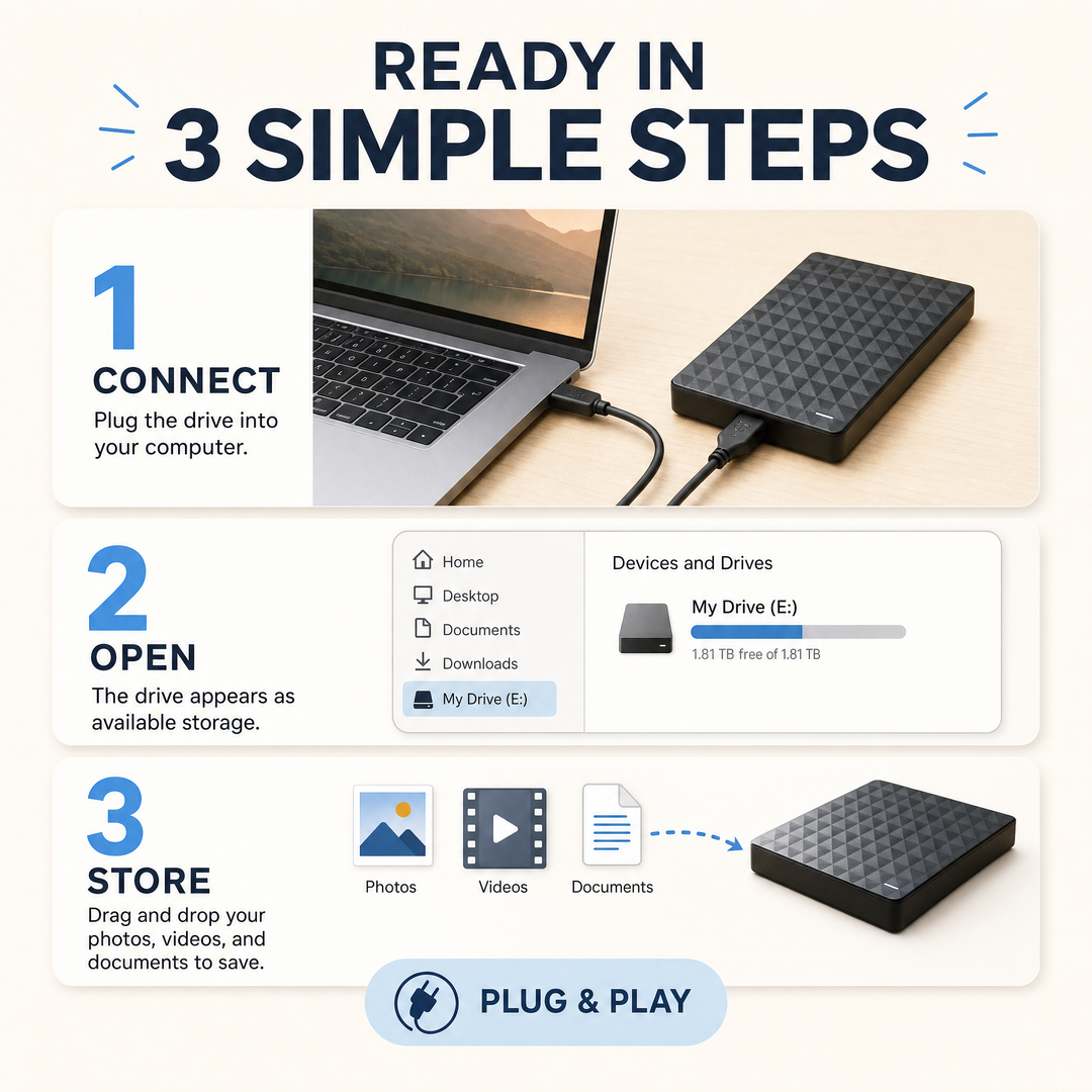 Externe 10‑TB‑hdd – draagbare USB‑3.0-harde schijf voor bestanden en back-ups