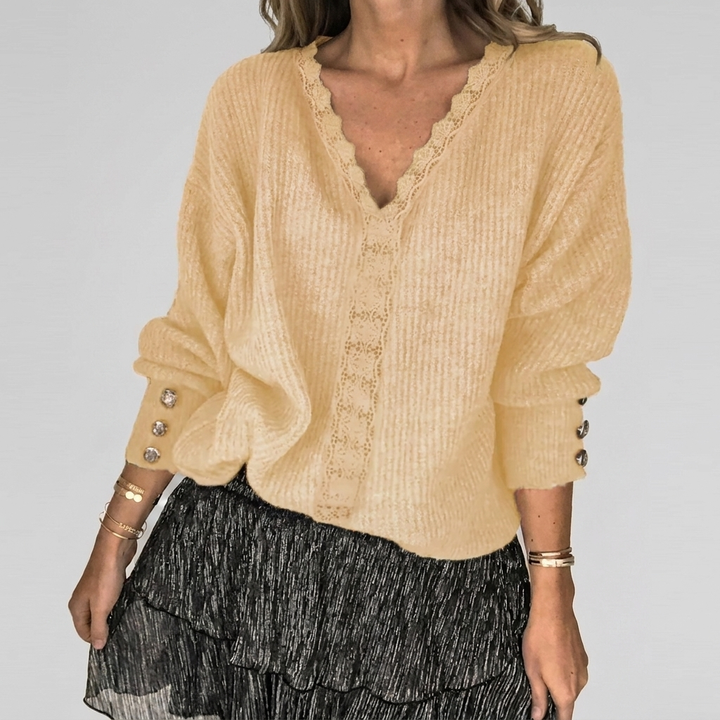 Zomerse V-hals Blouse met Opengewerkt Detail
