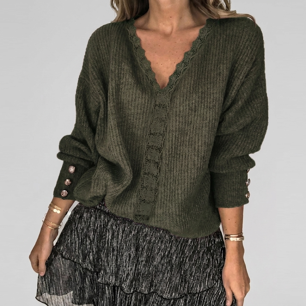 Zomerse V-hals Blouse met Opengewerkt Detail