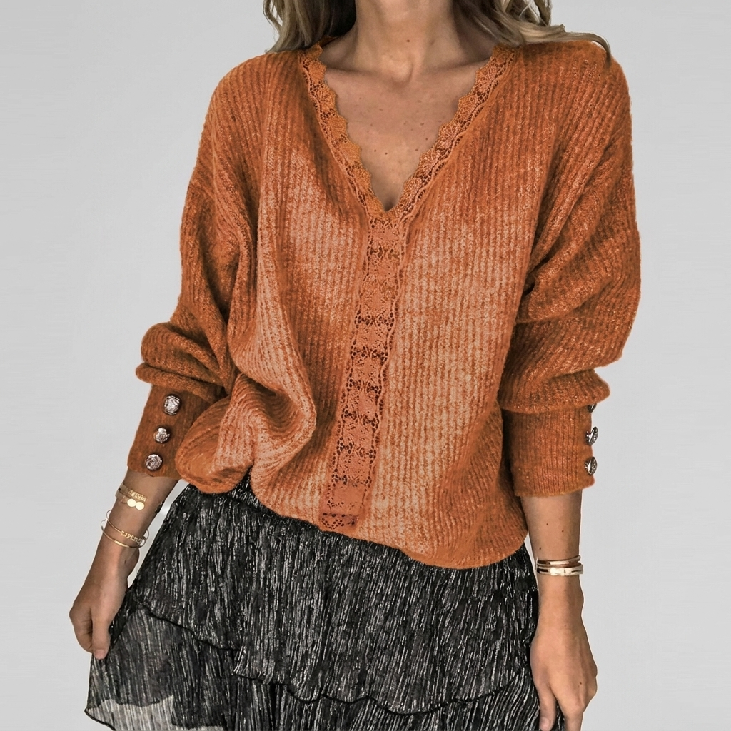 Zomerse V-hals Blouse met Opengewerkt Detail