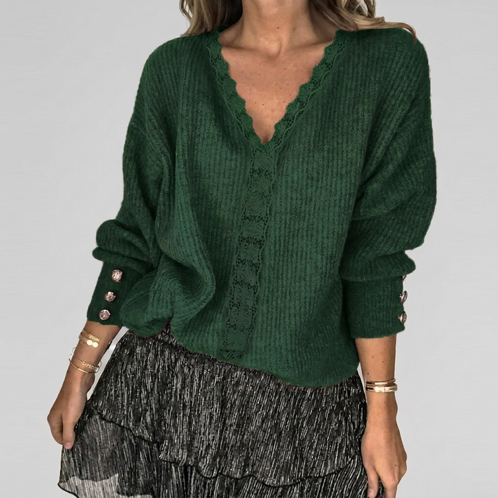 Zomerse V-hals Blouse met Opengewerkt Detail