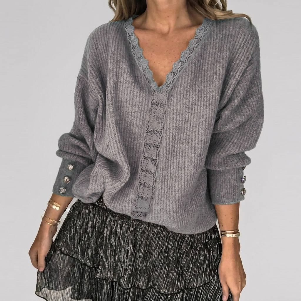 Zomerse V-hals Blouse met Opengewerkt Detail