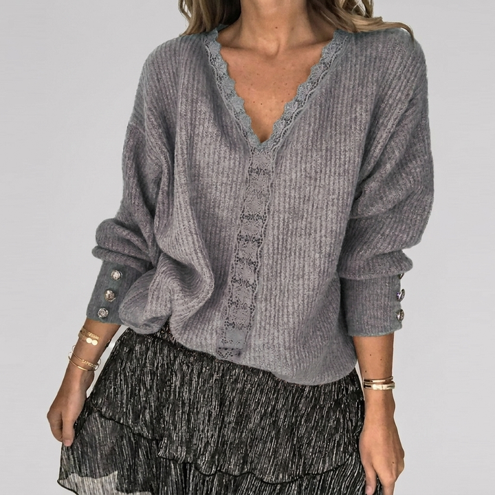 Zomerse V-hals Blouse met Opengewerkt Detail