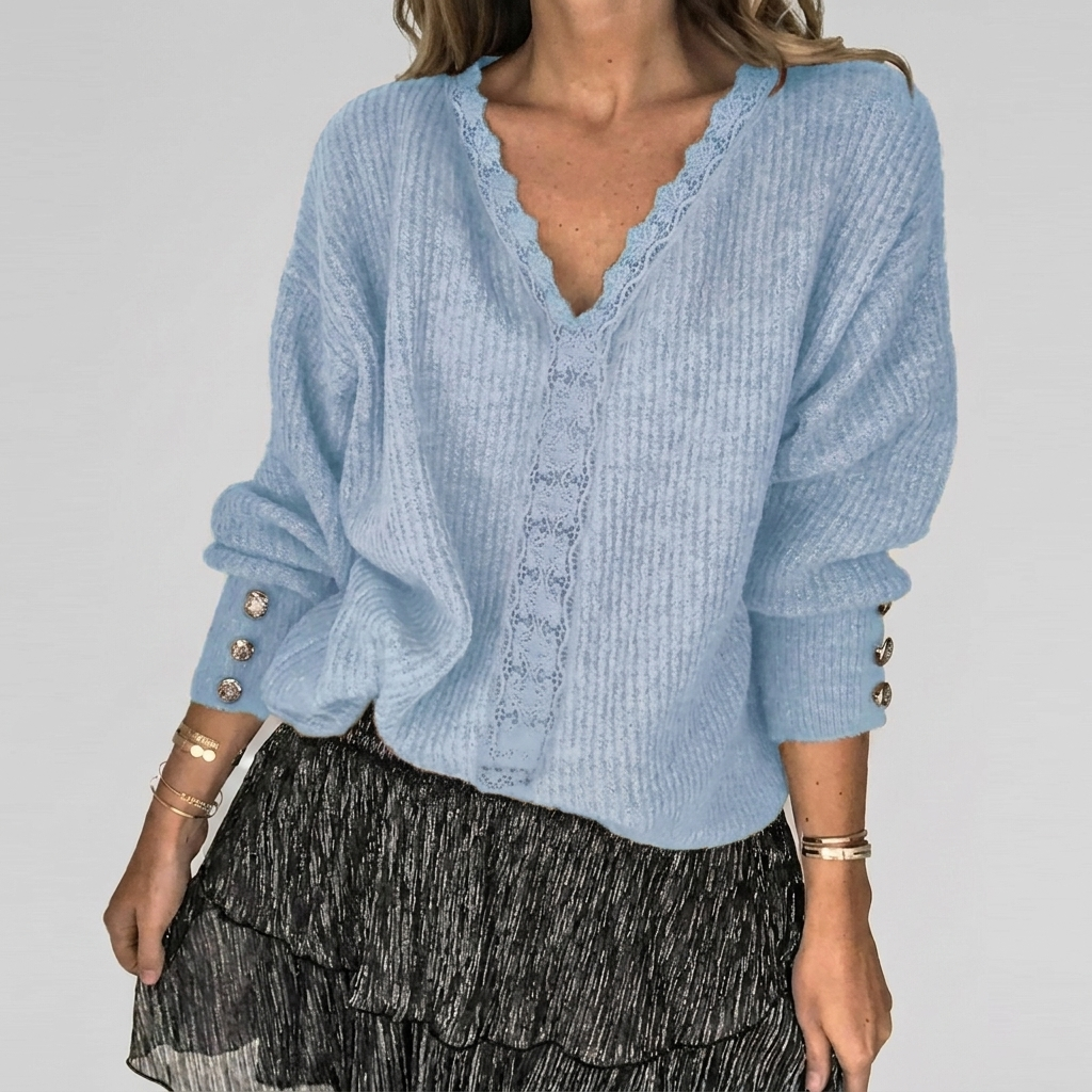 Zomerse V-hals Blouse met Opengewerkt Detail