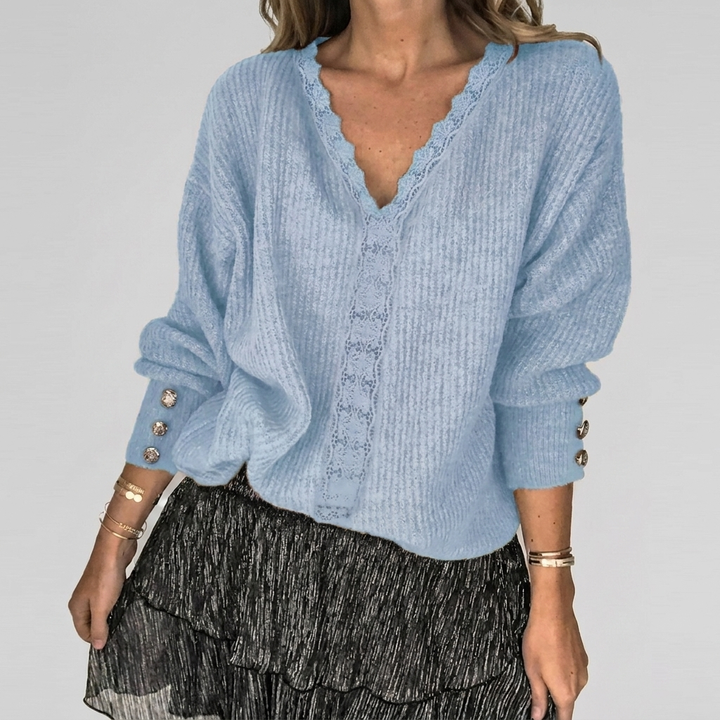 Zomerse V-hals Blouse met Opengewerkt Detail