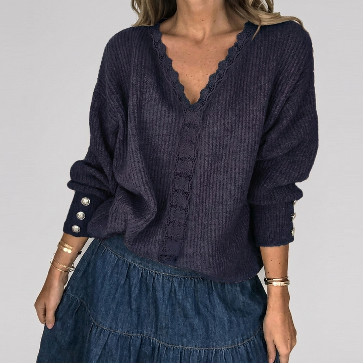 Zomerse V-hals Blouse met Opengewerkt Detail