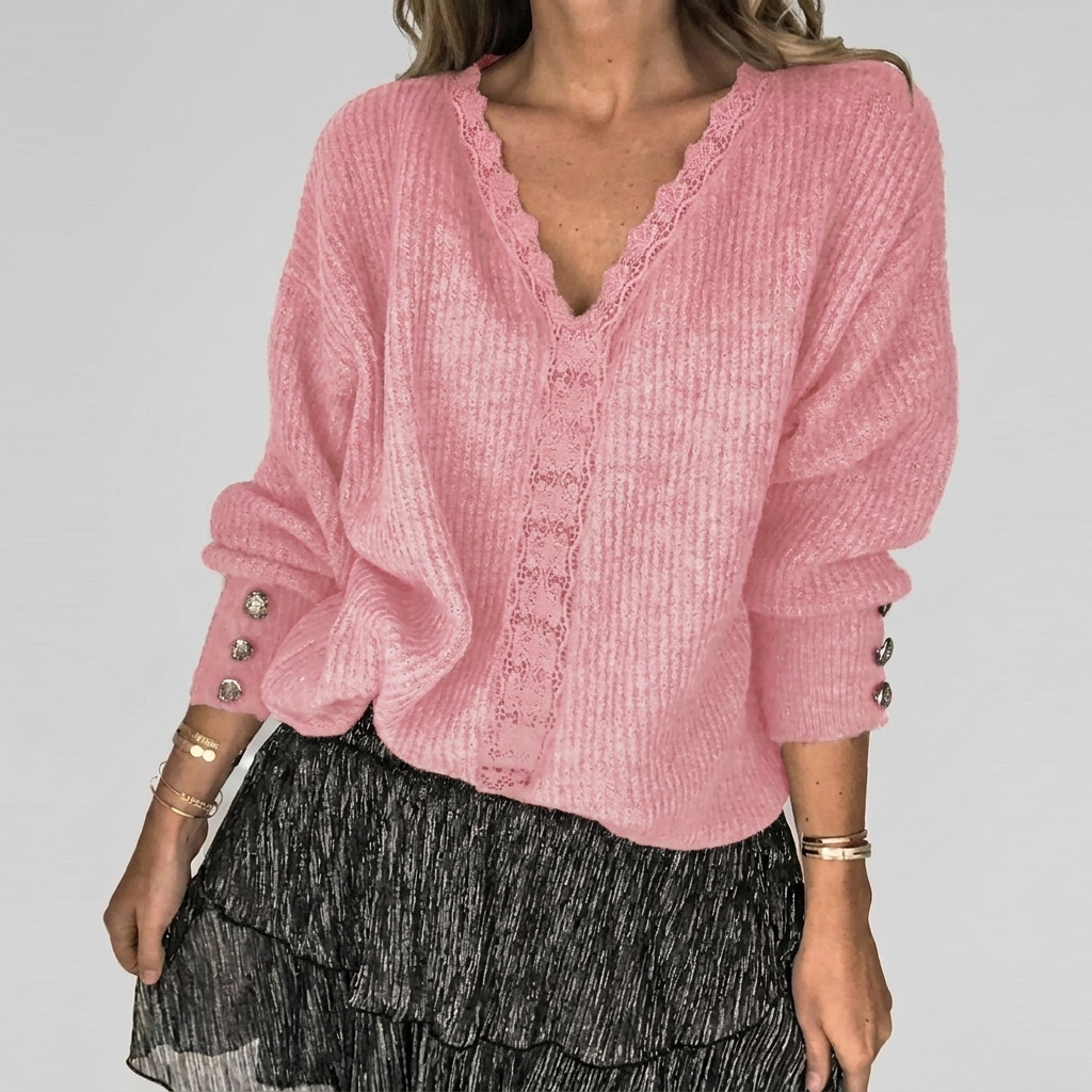 Zomerse V-hals Blouse met Opengewerkt Detail