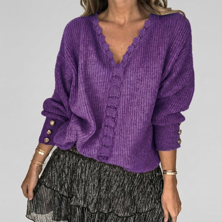 Zomerse V-hals Blouse met Opengewerkt Detail