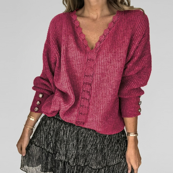 Zomerse V-hals Blouse met Opengewerkt Detail