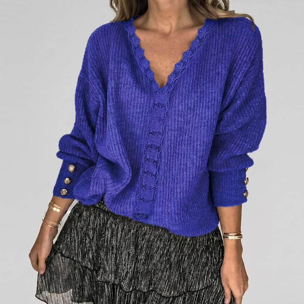 Zomerse V-hals Blouse met Opengewerkt Detail