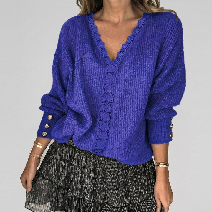 Zomerse V-hals Blouse met Opengewerkt Detail