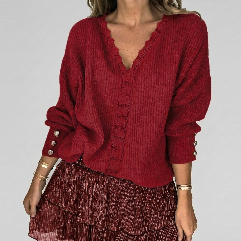 Zomerse V-hals Blouse met Opengewerkt Detail
