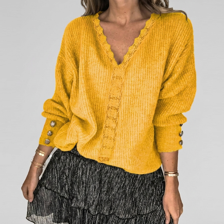 Zomerse V-hals Blouse met Opengewerkt Detail