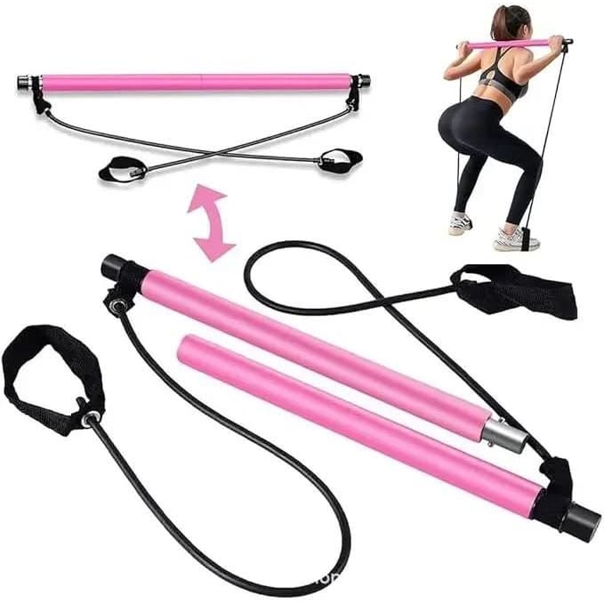 Pilatesbar-set voor thuis met weerstandsbanden en voetlussen, draagbaar full-body-workout