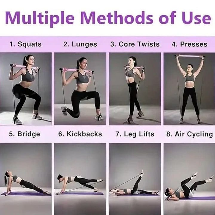 Pilatesbar-set voor thuis met weerstandsbanden en voetlussen, draagbaar full-body-workout