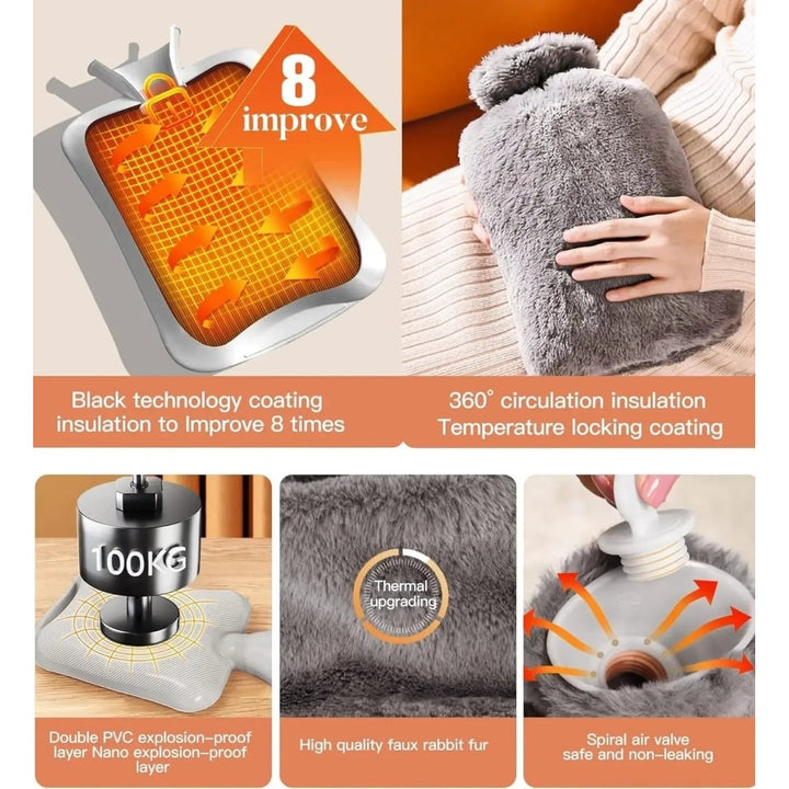 Warmwaterkruik met afneembare pluchen imitatiebonthoes tegen krampen, warm