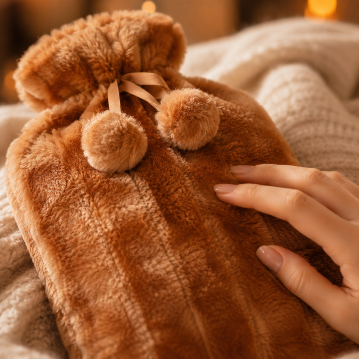 Warmwaterkruik met pluchen hoes, afneembare fleece verwarmingszak, warm