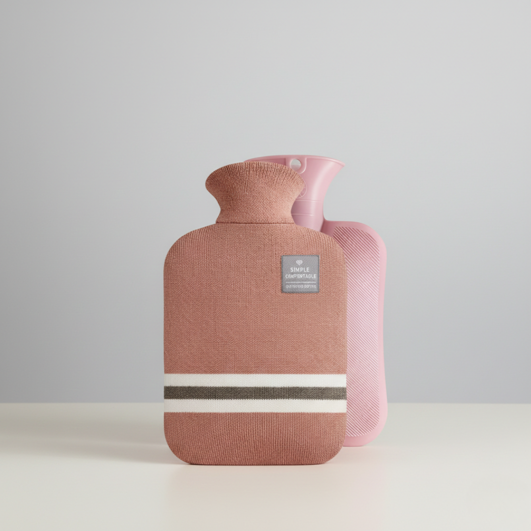 Warmwaterkruik met gebreide hoes, gestreept patroon, afneembaar ontwerp 2l