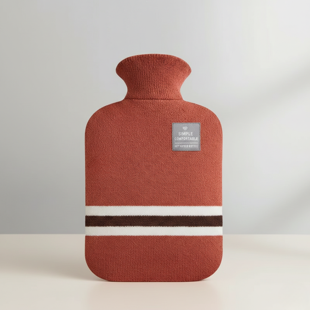 Warmwaterkruik met gebreide hoes, gestreept patroon, afneembaar ontwerp 2l
