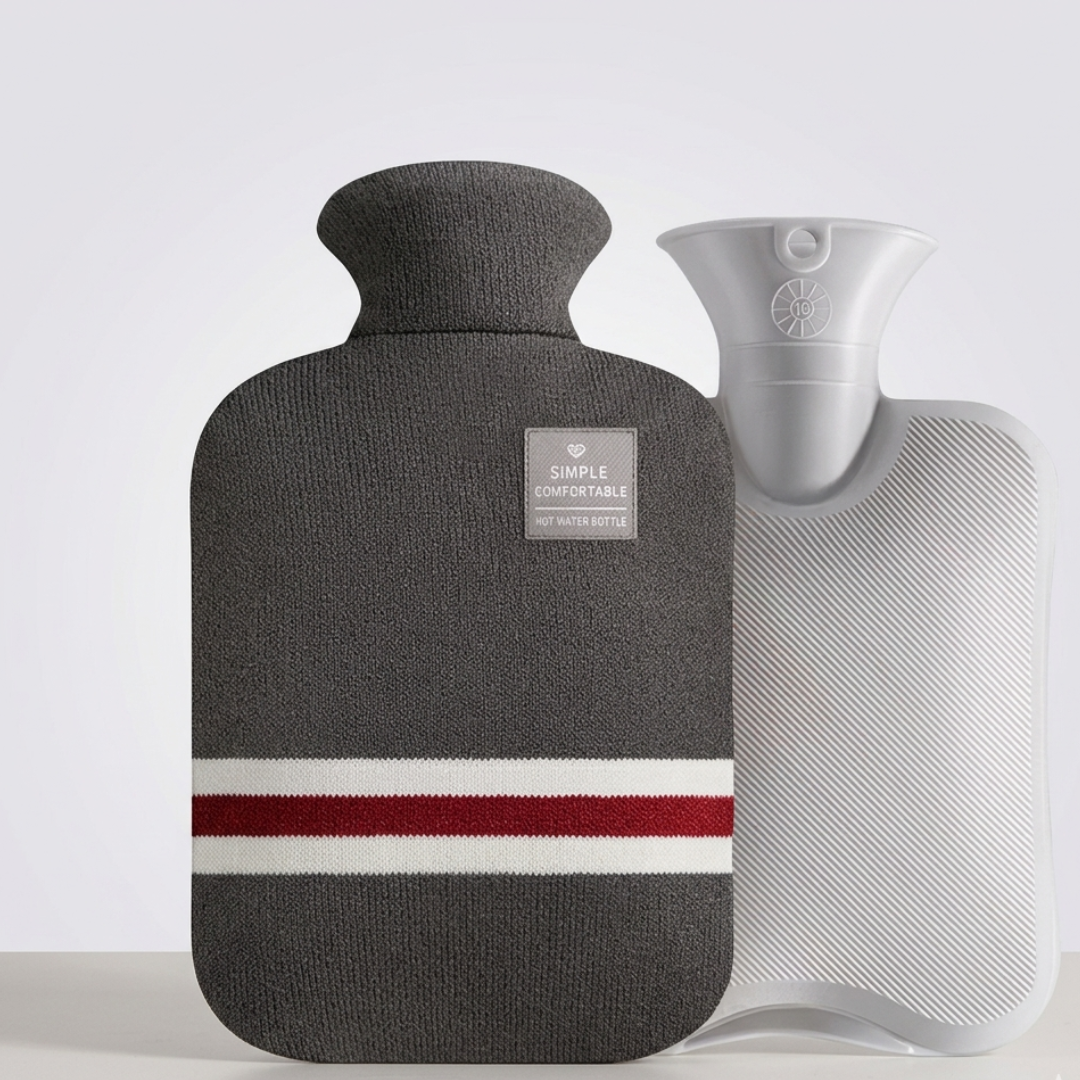 Warmwaterkruik met gebreide hoes, gestreept patroon, afneembaar ontwerp 2l