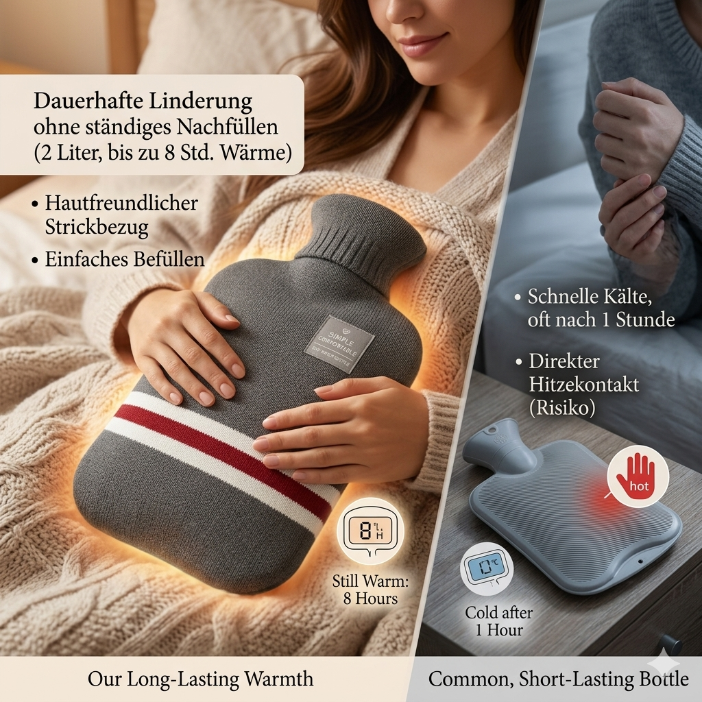 Warmwaterkruik met gebreide hoes, gestreept patroon, afneembaar ontwerp 2l