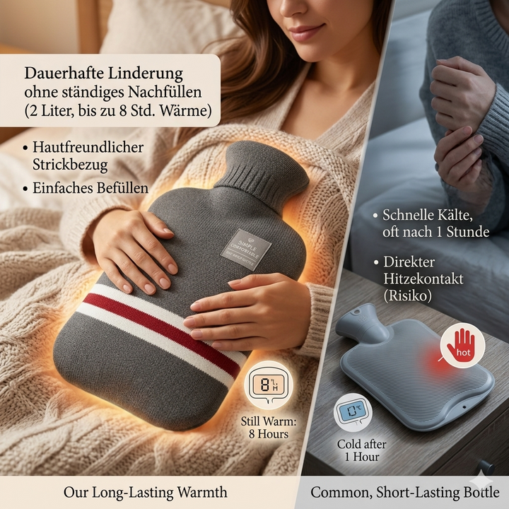Warmwaterkruik met gebreide hoes, gestreept patroon, afneembaar ontwerp 2l