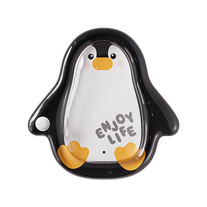 Schattige pinguïnvormige kunststof warmwaterkruik met doorzichtig buikpaneel