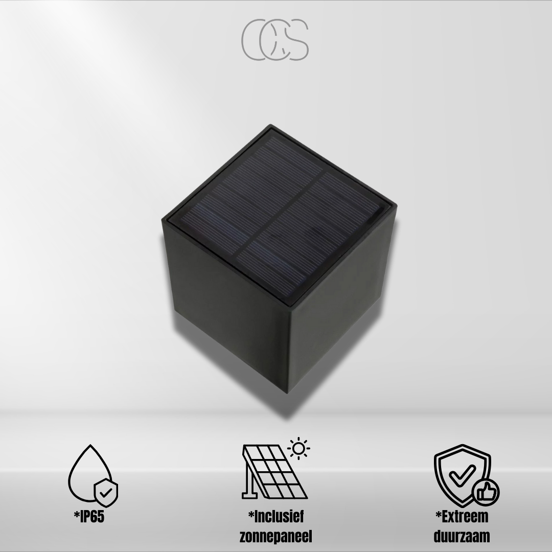 Luxe LED-wandlamp op zonne-energie | Draadloos | IP65 | Buiten | Zwart