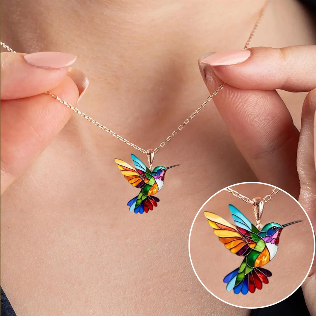 Kleurrijke kolibrie-ketting met oorbellenset, sierlijke emaille hanger, sieraden