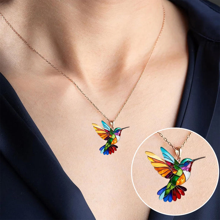 Kleurrijke kolibrie-ketting met oorbellenset, sierlijke emaille hanger, sieraden