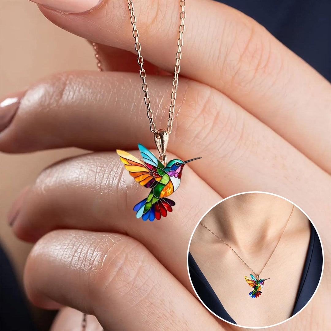 Kleurrijke kolibrie-ketting met oorbellenset, sierlijke emaille hanger, sieraden