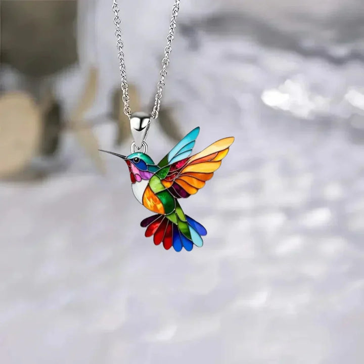 Kleurrijke kolibrie-ketting met oorbellenset, sierlijke emaille hanger, sieraden