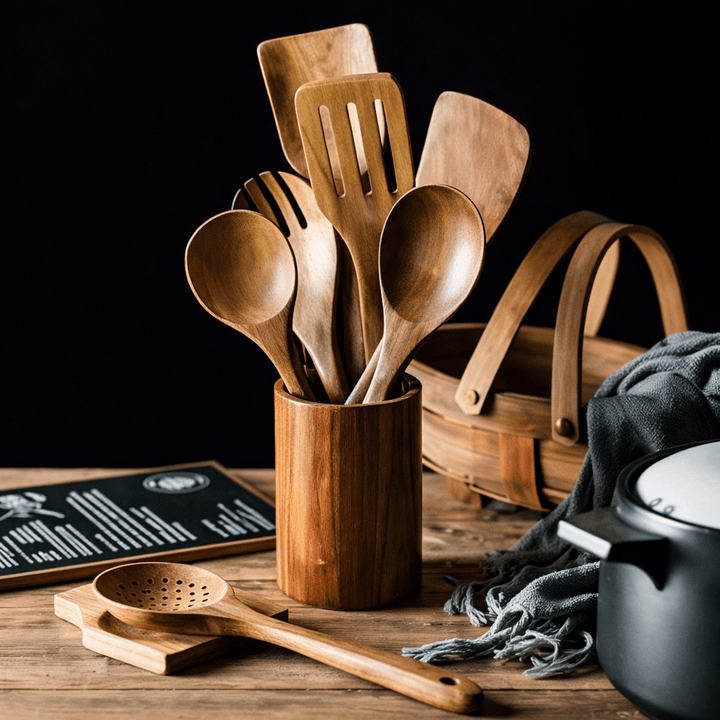 Traditionele Japanse houten keukengereedschapset (7-delig)