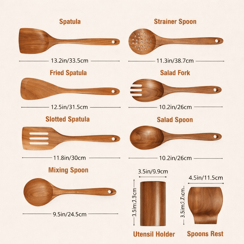 Traditionele Japanse houten keukengereedschapset (7-delig)
