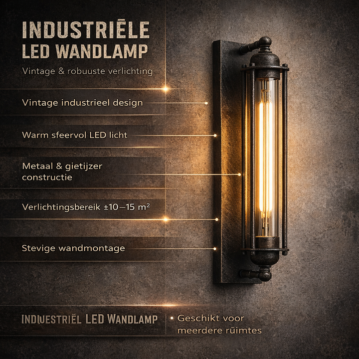 Industriële wandlamp met moderne ledverlichting en vintage metalen kooiontwerp, draadloos