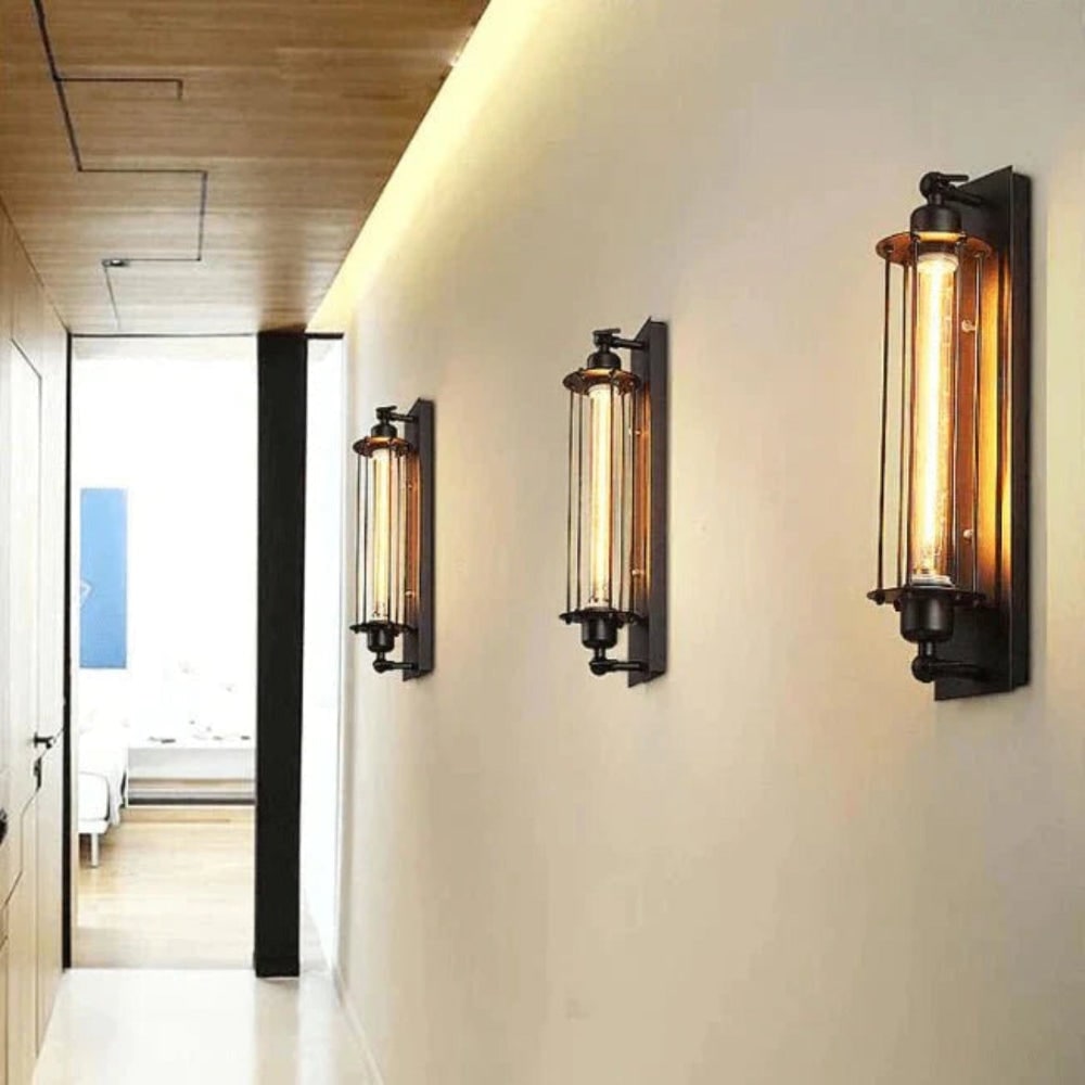 Industriële wandlamp met moderne ledverlichting en vintage metalen kooiontwerp, draadloos