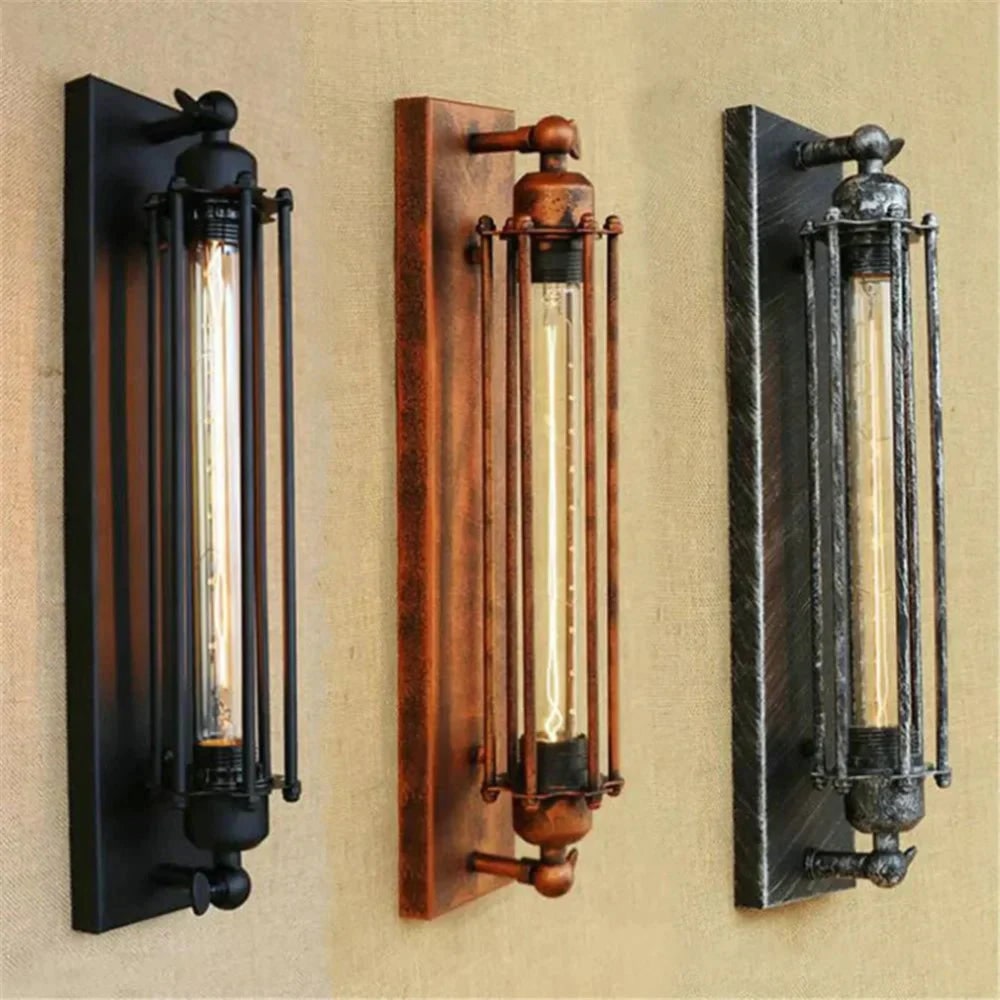 Industriële wandlamp met moderne ledverlichting en vintage metalen kooiontwerp, draadloos