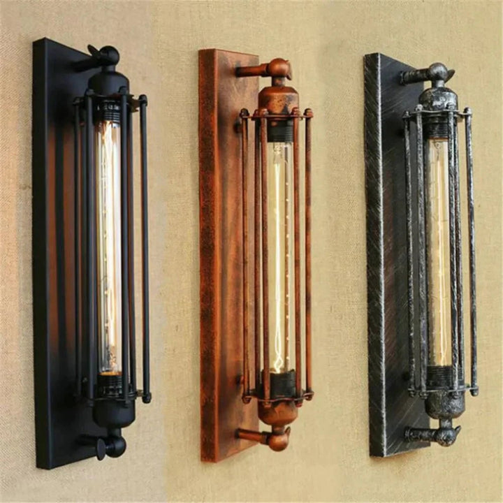 Industriële wandlamp met moderne ledverlichting en vintage metalen kooiontwerp, draadloos